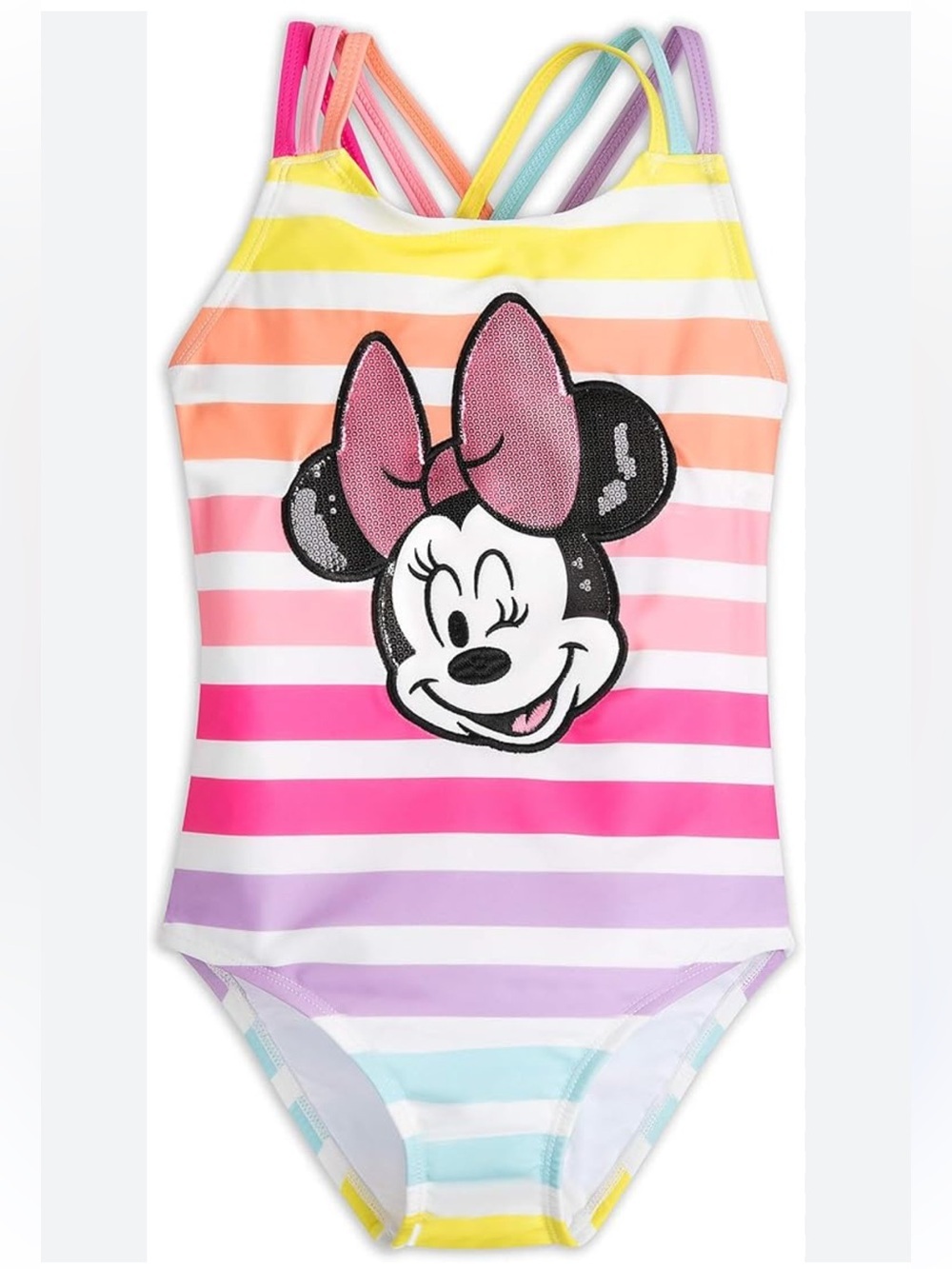Disney Minnie Mouse Rainbow Striped Toddler Girl Swimsuit 4T